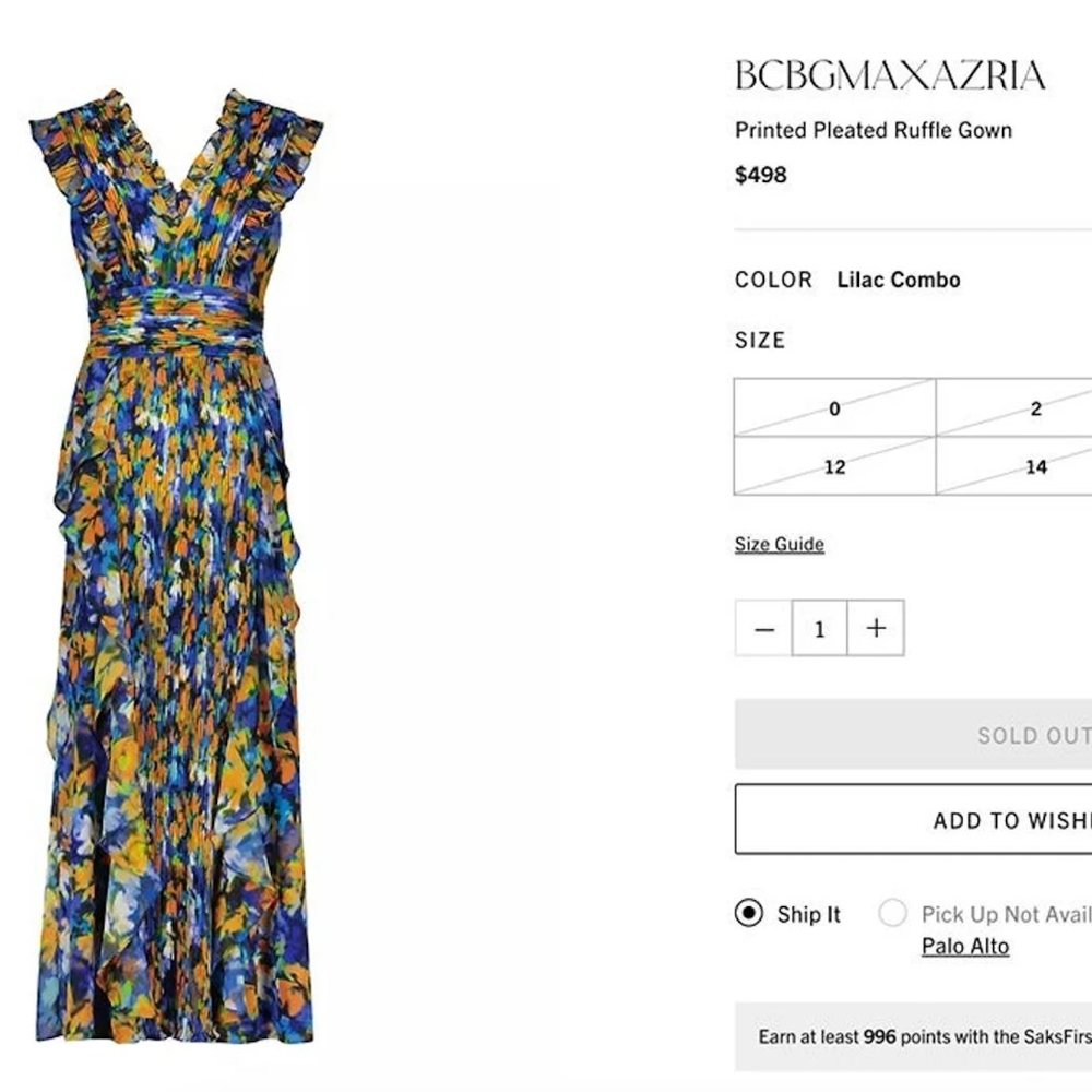 BCBG Printed Pleated Gown Lilac Blue Combo 10